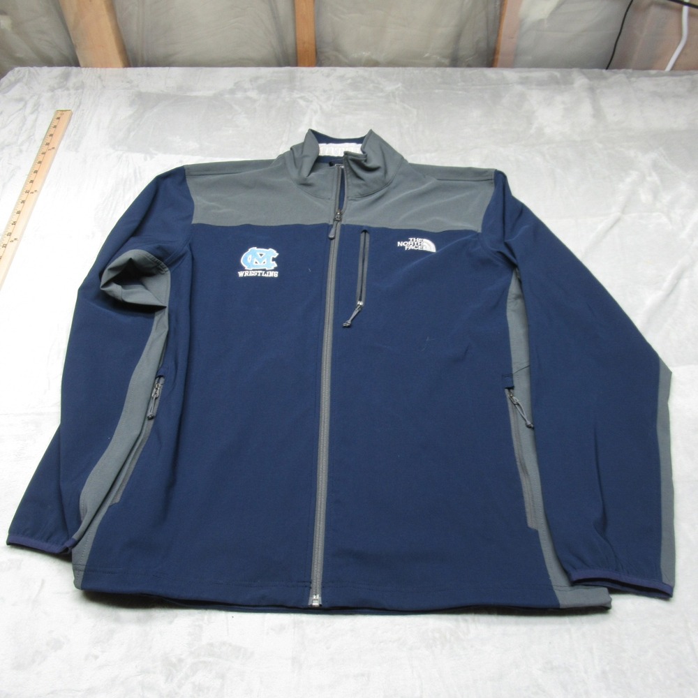 North Face Apex Jacket Men XL Blue UNC Wrestling Softshell Rain Wind Zip LOGO